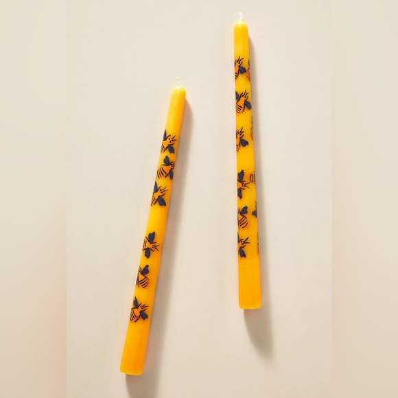 Anthropologie Garden Taper Candles Bees Golden Yellow Set of 2 NWT Spring - Picture 2 of 4